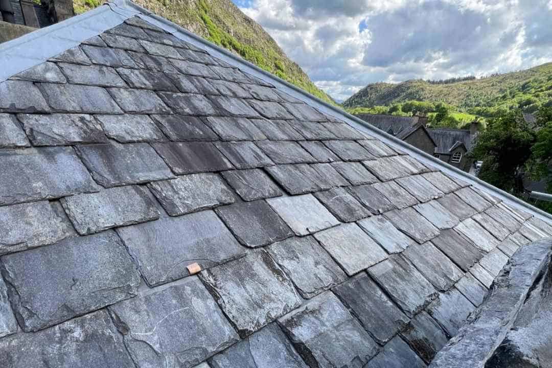 A full roof restoration in progress in Beaumaris, North Wales