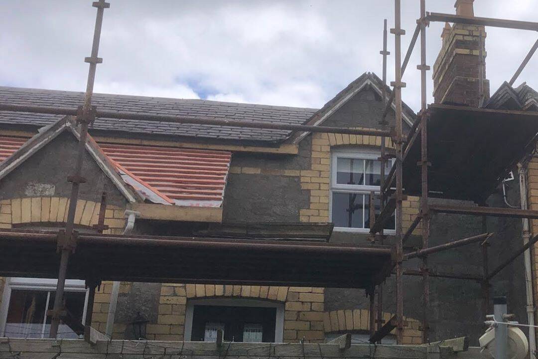 A full roof restoration in progress in Penygroes A full roof restoration in progress in Penygroes, North Wales